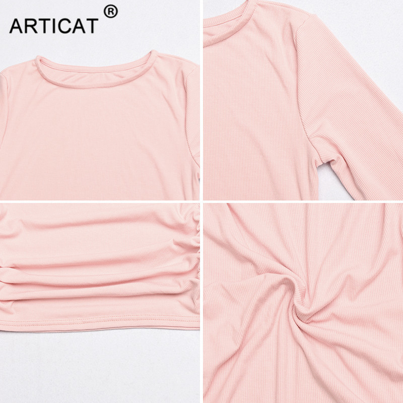 Articat Sexy Cotton Ribbed Dresses For Women Clothes Autumn Winter Long Sleeve Side Ruched Mini Bodycon Party Dress 201125