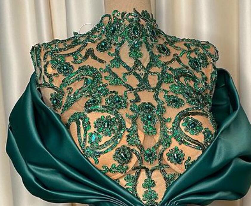 Aso Ebi 2021 Arabic Green Stylish Lace Evening Dresses High Split Crystals Prom Dresses Satin Formal Party Second Reception Gowns ZJ296