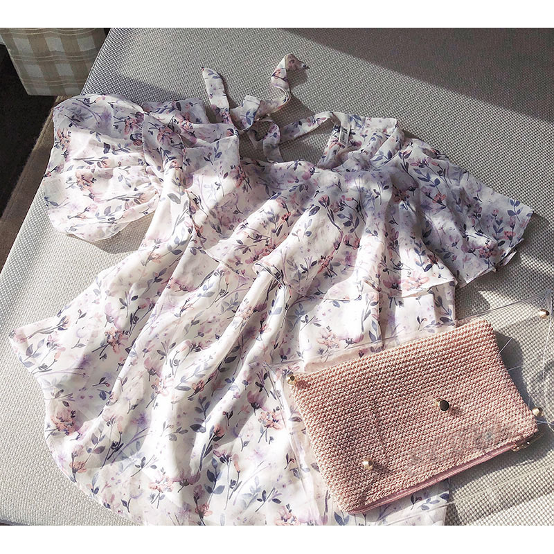 Mishow women blouse loose strapless 2019 new Korean Fashion Official Lady floral chiffon shirt Tops T200321