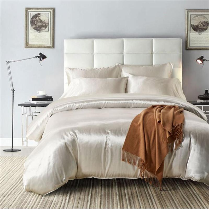 100 Good Quality Satin Silk Bedding Sets Flat Solid Color UK Size 3 pcs Gold Duvet Cover Flat Sheet Pillowcases8687324