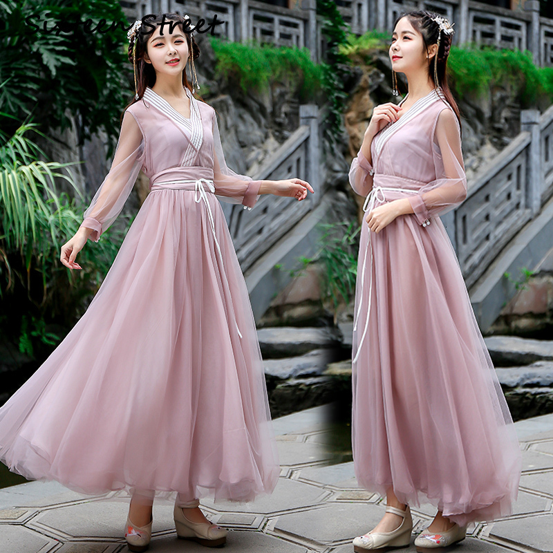 2021 Female Elegant Pink Mesh Chinese Style Vintage Hanfu Voile Cleavage v Ankle Sleeve Length Long Party Dress at Night Taru, Blue
2021 Female Elegant Pink Mesh Chinese Style Vintage Hanfu Voile Cleavage v Ankle Sleeve Length Long Party Dress at Night Taru, Blue