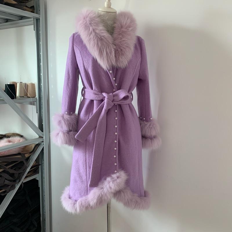Winter fashion thick warm wool blends coat pearl beading cashmere coat female real fur stitching slim wool outerwear F2347, Purple no fur collar
Winter fashion thick warm wool blends coat pearl beading cashmere coat female real fur stitching slim wool outerwear F2347, Purple no fur collar