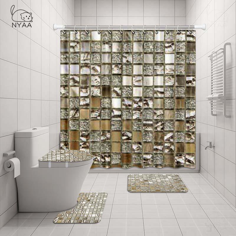 NYAA 4 Pcs Mosaic Decoration Shower Curtain Pedestal Rug Lid Toilet Cover Mat Bath Mat Set For Bathroom Decor
NYAA 4 Pcs Mosaic Decoration Shower Curtain Pedestal Rug Lid Toilet Cover Mat Bath Mat Set For Bathroom Decor