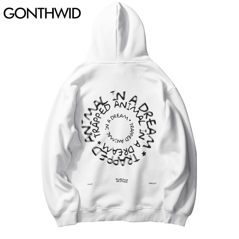 GONTHWID Creative Trapped Animal Letters Print Hoodies Sweatshirts Streetwear Harajuku Mens Hip Hop Casual Pullover Tops 201103