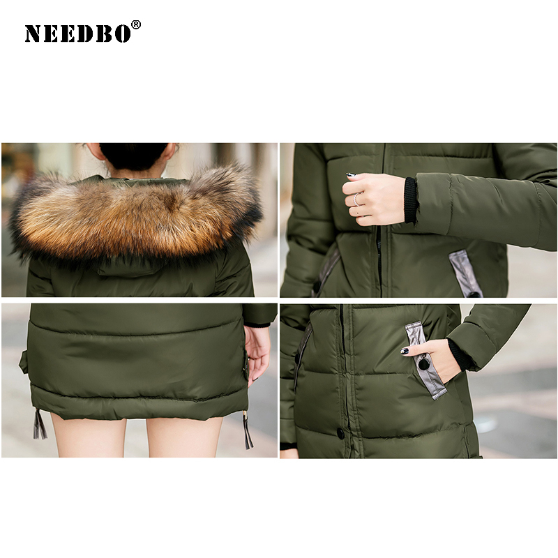 NEEDBO Down Jacket Women Long Winter Down Coat Fur Collar Slim Oversize Doudoune Femme Jacket Coat Lady Down Parka Long Coat 201125