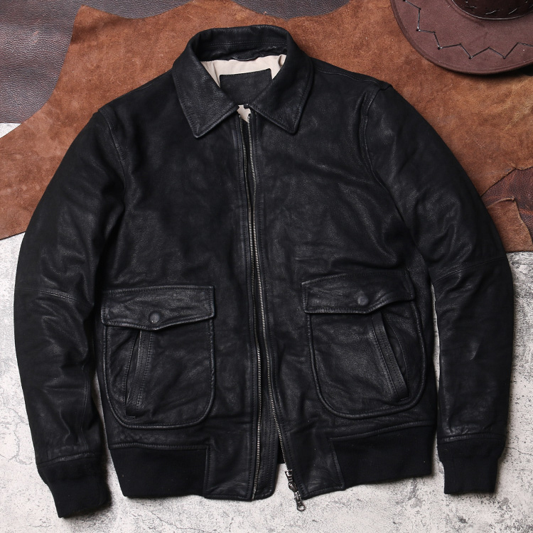 F-1966 RockCanRoll Read Description Asian Size Air Force Flight A2 Pilot Coat High Quality Genuine Cow Goat Leather Jacket 201128