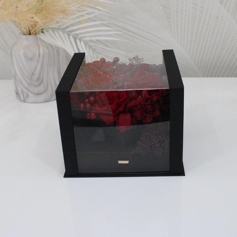 Rose flower box Acrylic Transparent cube Square Window Drawer Box Love Gift party wedding Floral Packaging heart-shaped