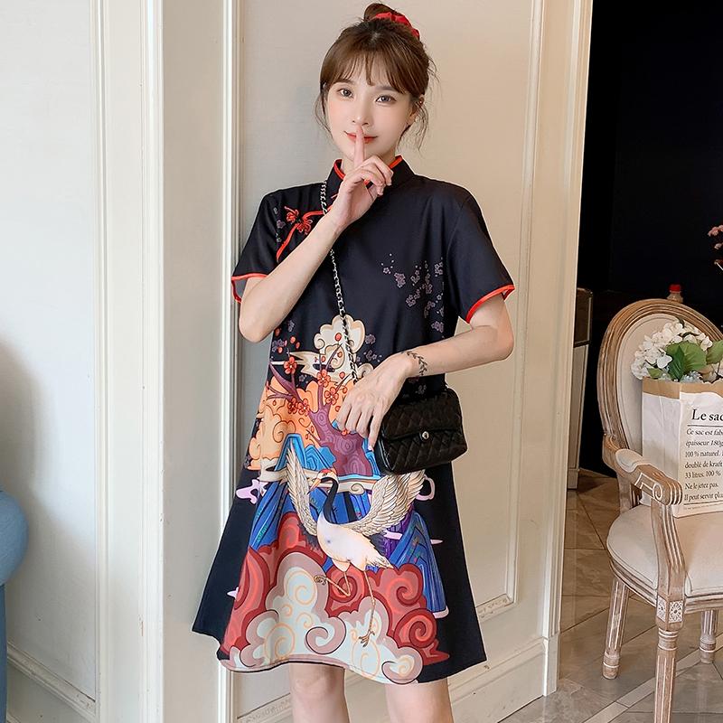 Plus Size M4XL Fashion Modern Trend Cheongsam Dress for Women Summer Black Short Sleeve Qipao Traditional Chinese Clothing1441447