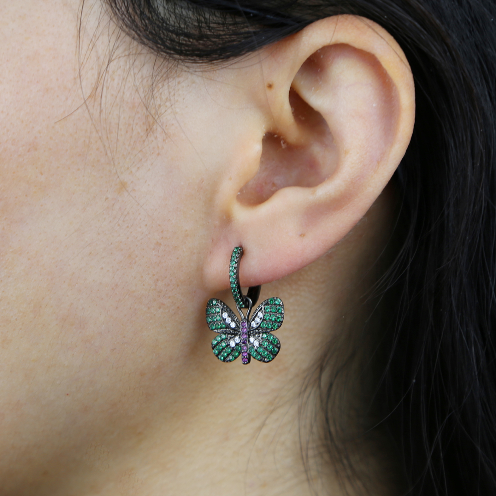 2021 New design Chic Personality Cute Green Cz Butterfly Hip Hop Vintage Animal Hoop Earring For Women Girl charm Trendy Jewelry