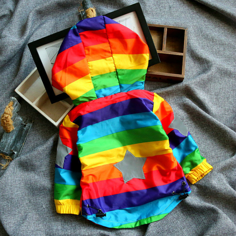 Rainbow Jacket for Girls Windbreaker Baby Girl Winter Clothes Waterproof Hoodies Cartoon Coats Kids Outwear Children's Jackets 201104
