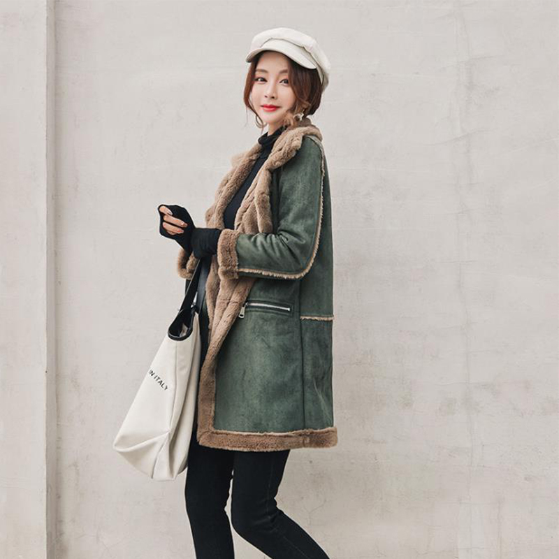 Winter Woolen Coats Women MidLong Jackets Casual Zipper Outerwear Deerskin Velvet Lamb Wool Thicken Cotton Tops Women 201102
