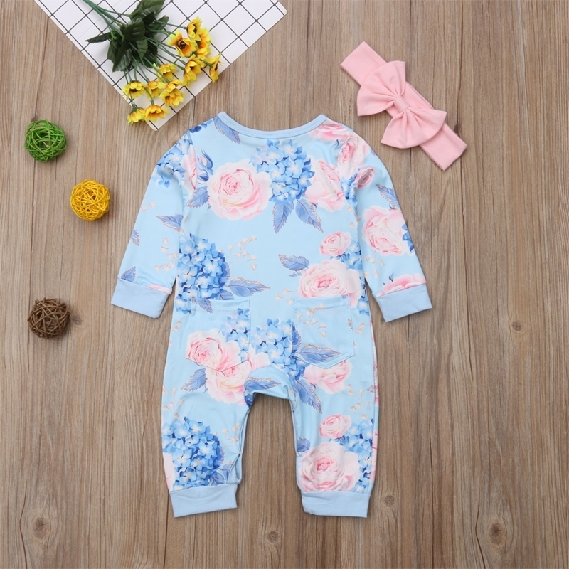 Baby Romper Autumn Winter Newborn Kids Girls Floral Jumpsuit Playsuit Infant Outfits Warm Cotton Clothes 6-24 Months 201029