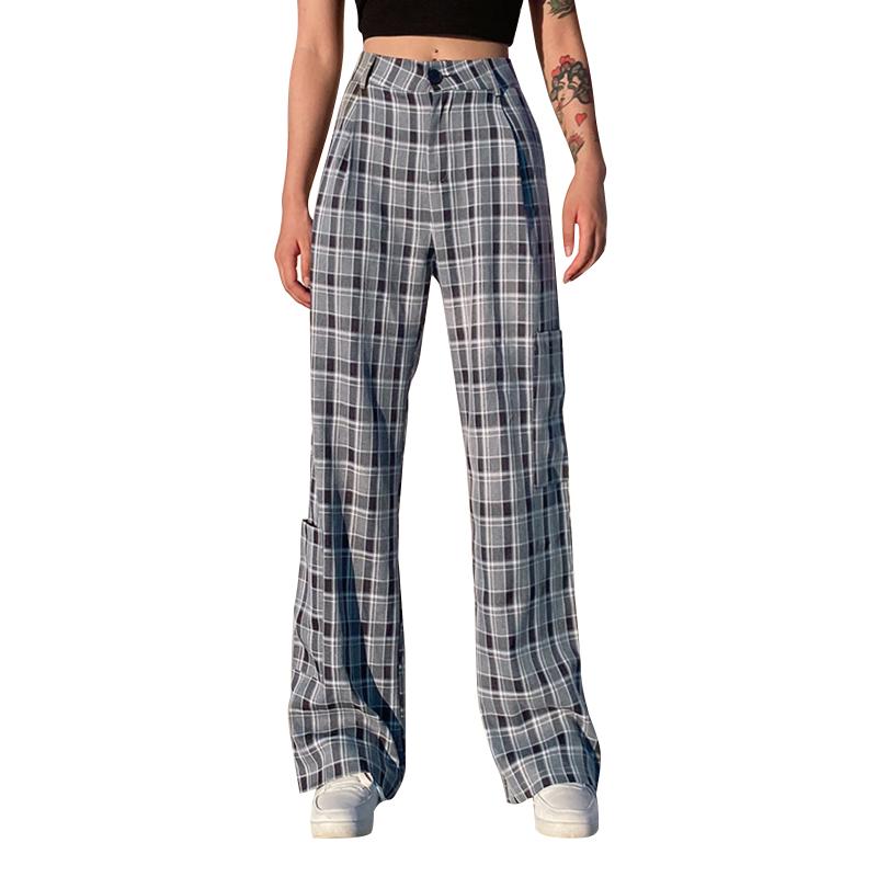 Women Straight Leg Pants, Trendy High Waist Plaid Print Loose Work Office Trousers, Black
Women Straight Leg Pants, Trendy High Waist Plaid Print Loose Work Office Trousers, Black