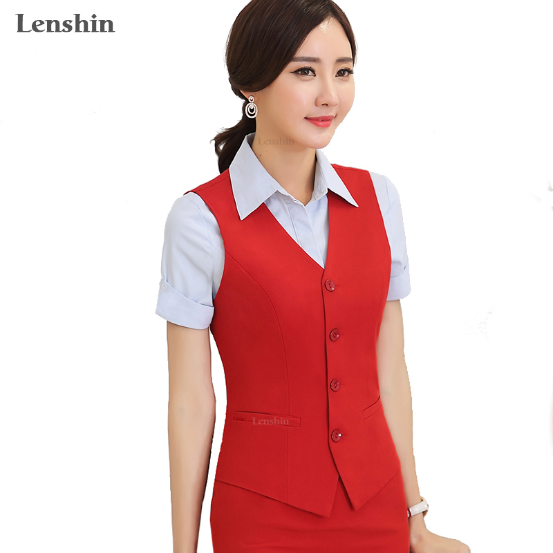 Lenshin Women Elegant OL Waistcoat Vest Gilet V-Neck Business Career Ladies Tops office Formal Work Wear Outerwear 201211