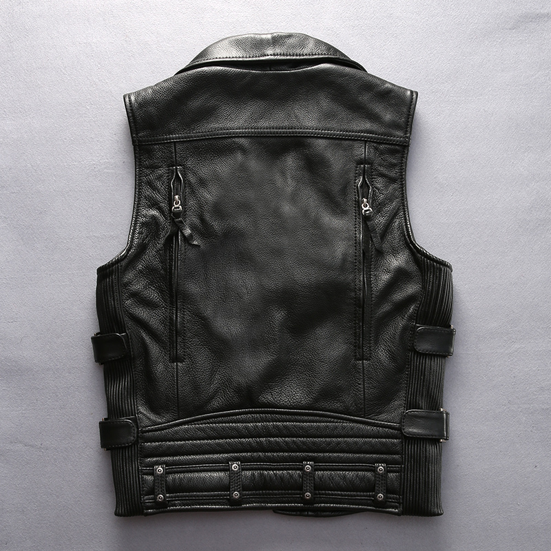 HA-102 Super Quality Mens Cool Rider Cow Leather Waistcoat Genuine Cowhide Motorcycle Stylish Vest 201128