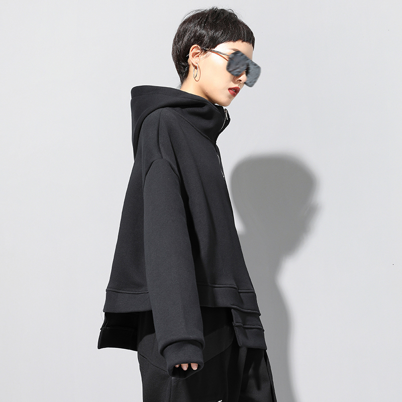 EAM Loose Fit Asymmetrical Oversized Sweatshirt New Hooded Long Sleeve Women Big Size Fashion Spring Autumn LJ200808