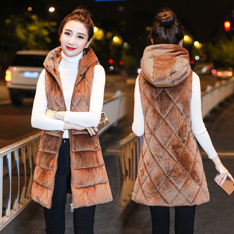 New vests long 2020 winter lady thick velvet gold vest with hoodie outerwear women's jackets, Black
New vests long 2020 winter lady thick velvet gold vest with hoodie outerwear women's jackets, Black