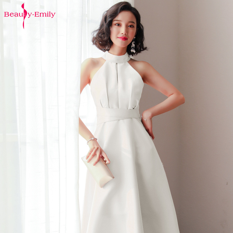 Beauty Emily Fashion Hanging Neck Evening Dresses strapless Elegant Bow Party Dresses Middle Ruched Prom Gowns Vestido de noche 201114