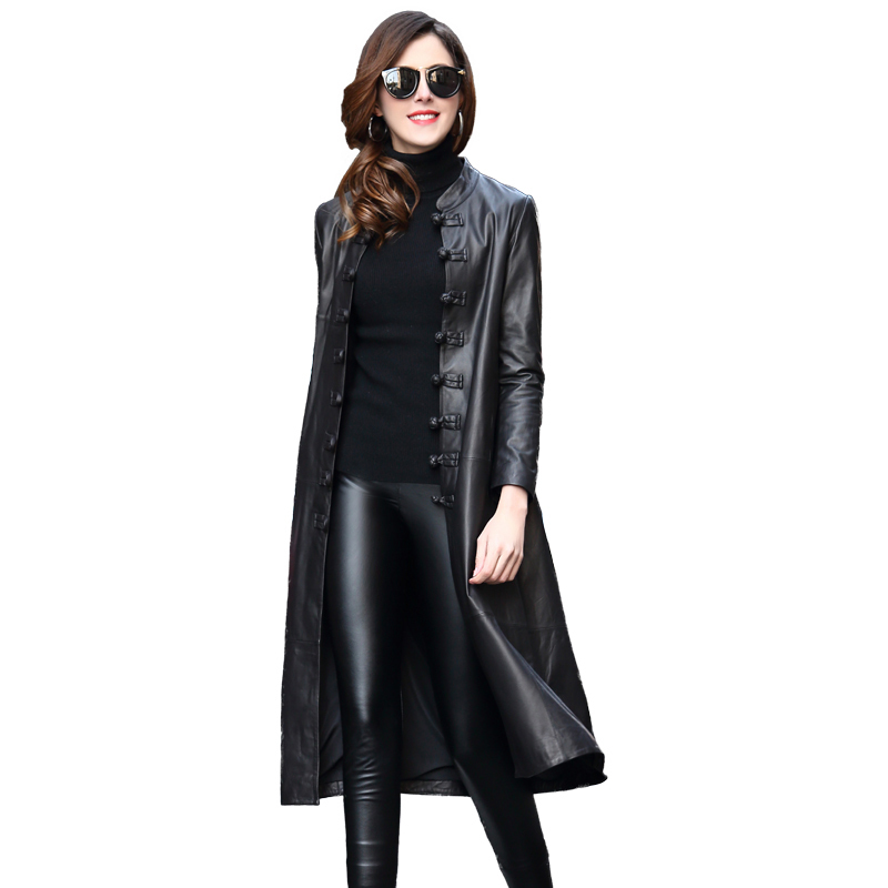 Nerazzurri Long black spring faux leather coat women long sleeve chinese style Plus size leather jackets for women 5xl 6xl 7xl 201028