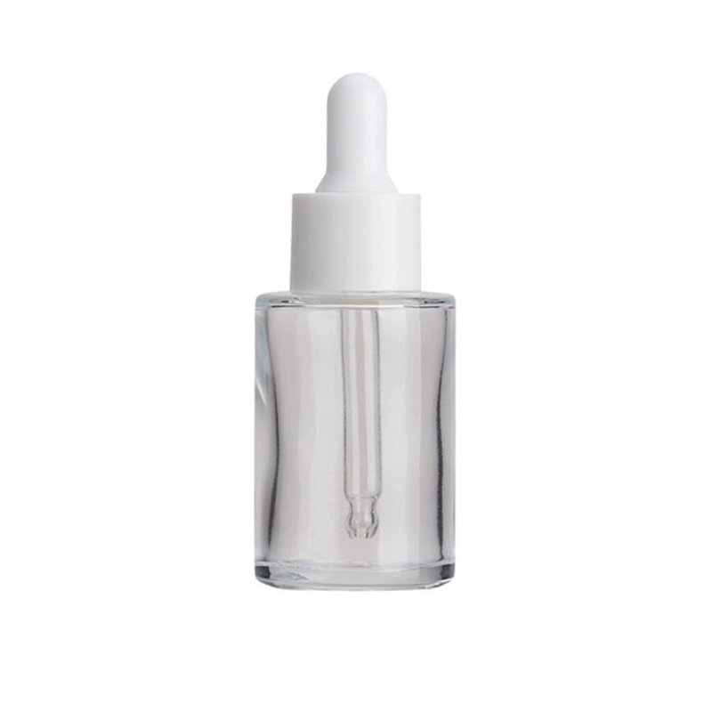 30ML Glass Bottle Flat Shoulder Frosted/Transparent/Amber Round Essential Oil Serum Bottles With Glasses Dropper Cosmetic Essence 3 Colors