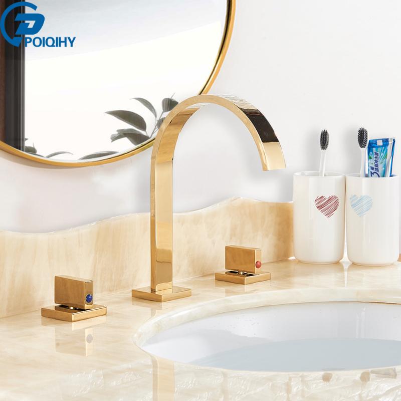 Gold Brass Basin Faucets Chrome/Black Dual Handle Widespread Basin Faucet for Bathroom 3pcs Kit Deck Mounted Hot Cold Mixer Taps 
Gold Brass Basin Faucets Chrome/Black Dual Handle Widespread Basin Faucet for Bathroom 3pcs Kit Deck Mounted Hot Cold Mixer Taps