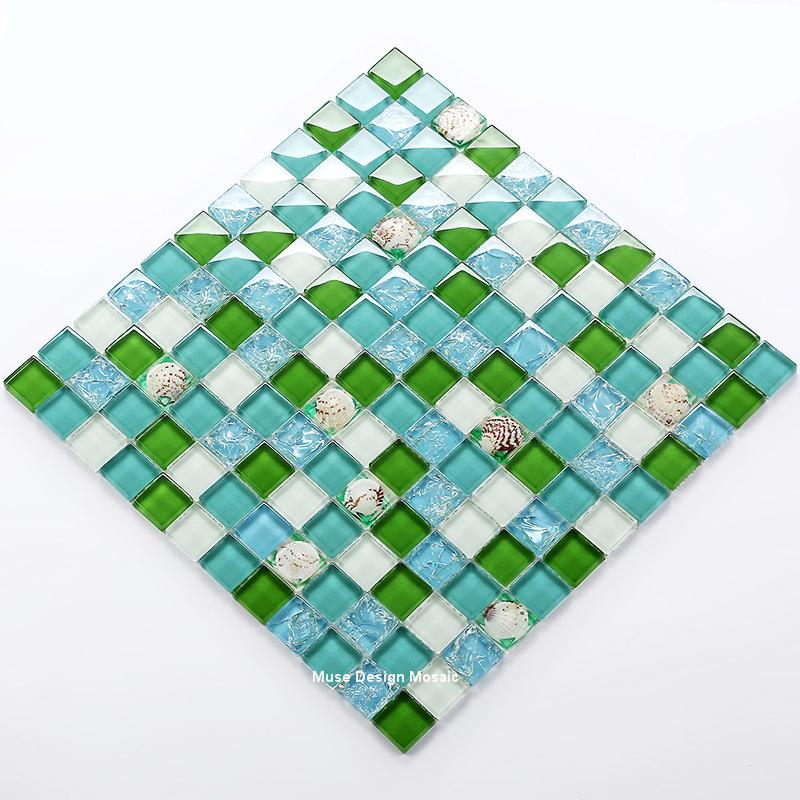 

11 Colors, Crystal Galss Shell Resin Mosaic Tile Blue White mother of pearl wall tile kitchen backsplash bathroom background