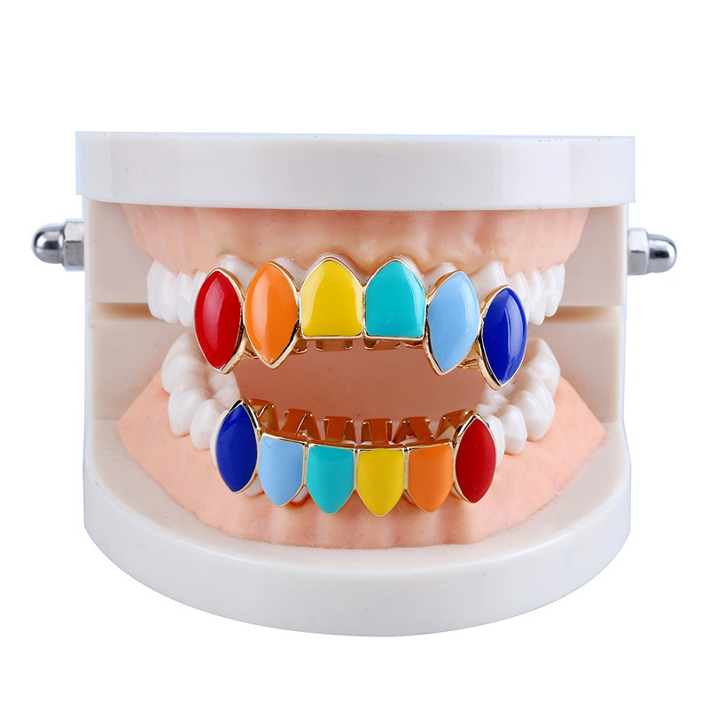 Gold Grillz Teeth Set High Quality Fashion Mens Hip Hop Jewelry Colorful Dental Grills