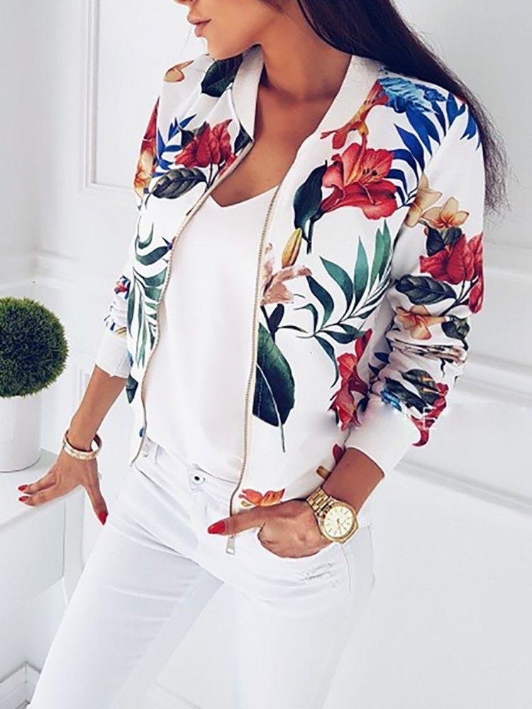 Women Jacket Fashion Ladies Retro Floral Zipper Up Bomber Jacket Casual Coat Autumn Spring Print Outwear Women Clothes, White
Women Jacket Fashion Ladies Retro Floral Zipper Up Bomber Jacket Casual Coat Autumn Spring Print Outwear Women Clothes, White