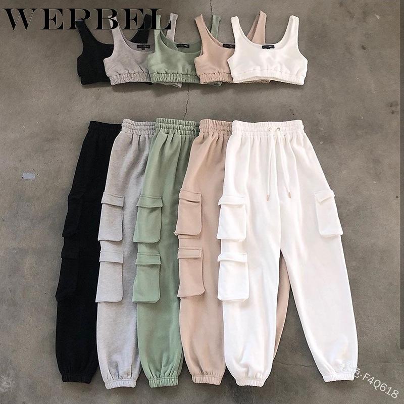 WEPBEL Summer Women Tracksuit Two Piece Sets Sleeveless Crop Top Cargo Pants Ladies Fitness Suit Sexy Outfits Women Matching Set, White 
WEPBEL Summer Women Tracksuit Two Piece Sets Sleeveless Crop Top Cargo Pants Ladies Fitness Suit Sexy Outfits Women Matching Set, White