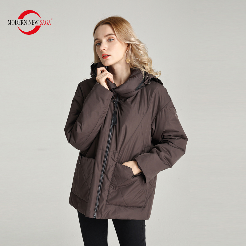 MODERN NEW SAGA Women Jacket High Quality Spring Padded Jacket Polyester Autumn Women Coat Detachable Hood Female Jackets 201217