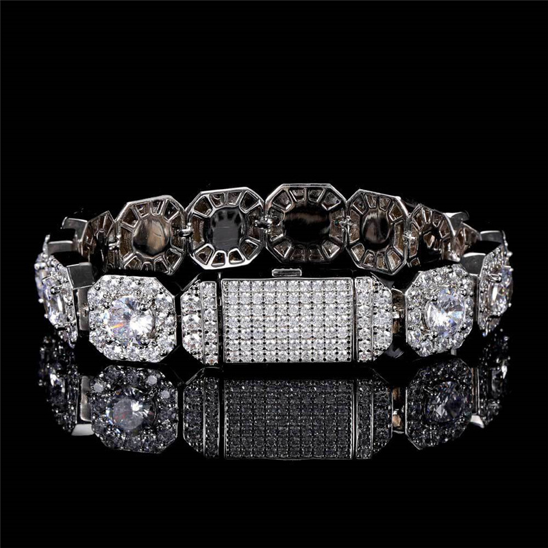 necklace moissanite chain 12mm 16/18/20/22/24inch Gold Plated Bling CZ Diamond Bracelet for Men Women Hip Hop Punk Jewelry