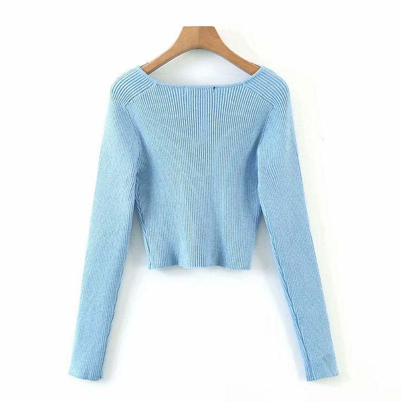 DEAT Autumn Short Square Collar Thin Knitted Pullovers Sweater Loose Fit V-Neck Long Sleeve Women New Fashion Tide 13U090 201017