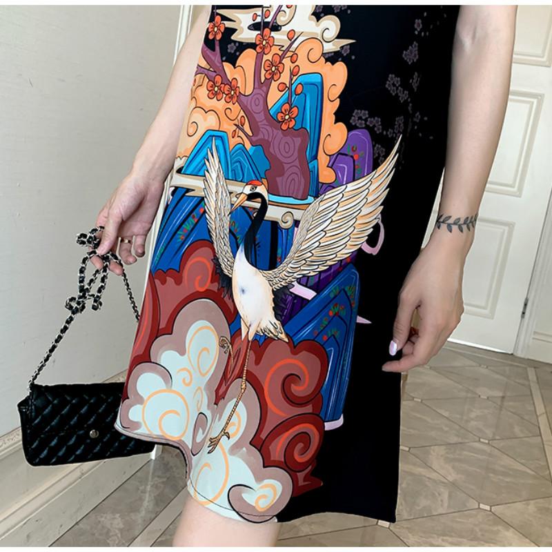 Plus Size M4XL Fashion Modern Trend Cheongsam Dress for Women Summer Black Short Sleeve Qipao Traditional Chinese Clothing1441447