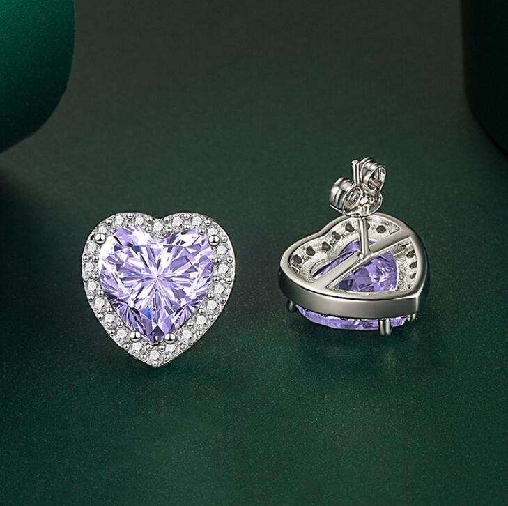 Sterg Heart Stud Earrings, 5A Cubic Zirconia, Sier Jewelry for Women, Valentine's Day Gifts, Multicolor Fashion Earrings