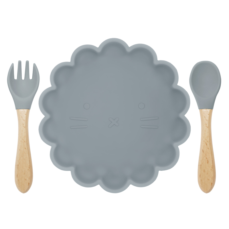 Cute Carton Lion Baby Silicone Plate Spoon Set Baby Feeding Silicone Bowl Baby Silica Gel Dishes Kids Tableware LJ201221