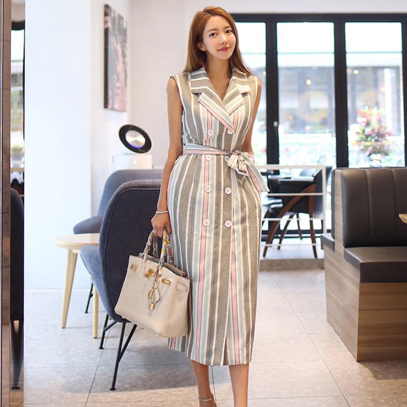 Striped Print Summer Long Dress Women Double-Breasted Ankle-Length Notched Pencil Dress Office Lady Plus Size with Belt A969, Gray
Striped Print Summer Long Dress Women Double-Breasted Ankle-Length Notched Pencil Dress Office Lady Plus Size with Belt A969, Gray