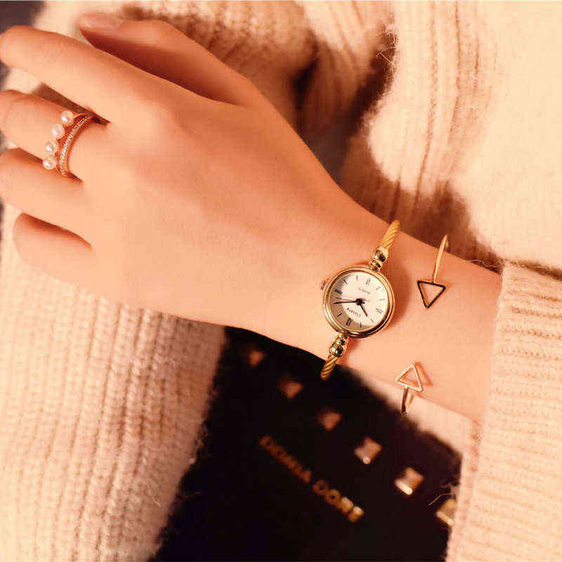Fashion Gold Bangle Bracelet Women Watches Stainless Steel Retro Ladies Quartz Wristwatches Ulzzang Small Clock