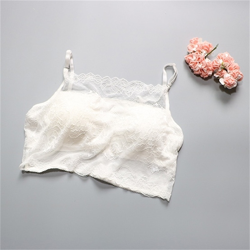 1PC 100% Silk Women's Lace Wireless Bralette Bra Removable Pads Mini Cami Half Cami SG420 201202