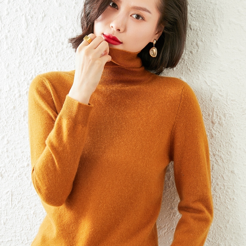 Women 100% Pure Goat Cashmere Knitting Pullovers 20Colors Turtleneck Soft Warm Sweater Top Grade Standard Clothes Ladies Tops 201222