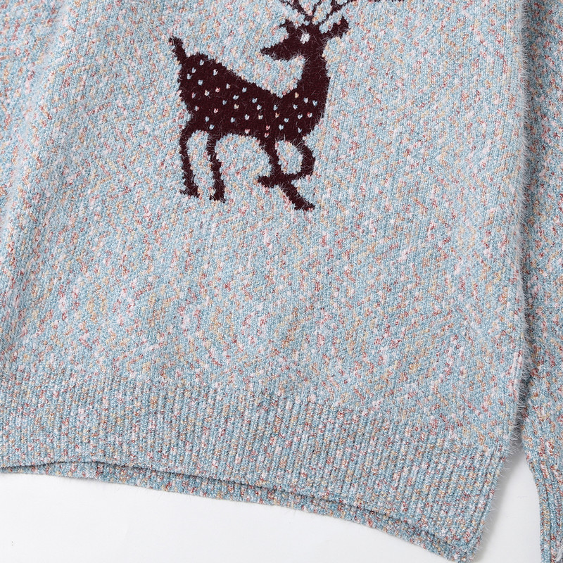 Wixra Christmas Pullovers Sweaters Women Basic Long Sleeve Casual Deer Print Jumpers Holiday Knitted Clothing Autumn Winter 201221