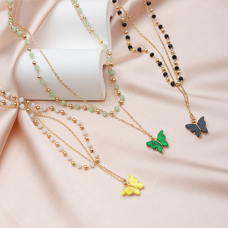 18K Gold Plated Retro Romantic Butterfly Pendent Necklace for Women Charm Statement Long Chain Sweater Necklaces Valentine's Day Nice Female Jewe