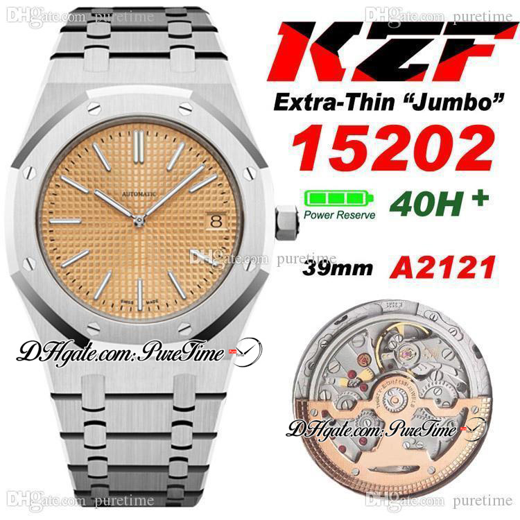 KZF 39mm 15202 CAL A2121 Automatic Mens Watch Extra-Thin "Jumbo" Salmon Textured Dial Stainless Steel Bracelet Super Edition Watch, Slivery;brown
KZF 39mm 15202 CAL A2121 Automatic Mens Watch Extra-Thin "Jumbo" Salmon Textured Dial Stainless Steel Bracelet Super Edition Watch, Slivery;brown
