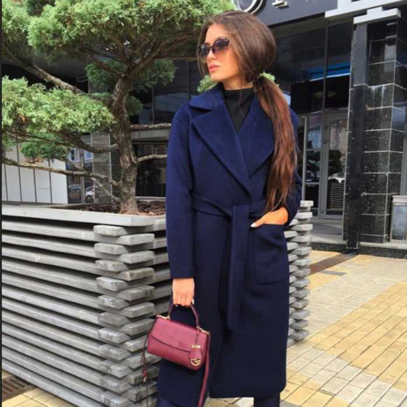 RICORIT Noble Long Women Jacket Coat Turndown 2 Pocket Belted Jacket Elegant Solid Coats Female Outerwear 201103
