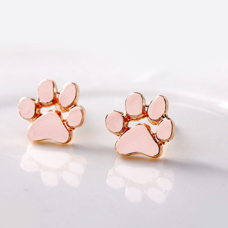 Puppy Dog Cat Paw Print Stud Earrings for Women Teen Girls Jewelry Gift Silver Gold Animal Foot Earring Wholesale Price
