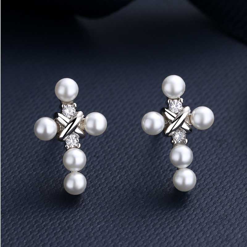 Stud A Style Diamond Silver Cross Pearl Earrings Female Simple Temperament Ear Jewelry
Stud A Style Diamond Silver Cross Pearl Earrings Female Simple Temperament Ear Jewelry