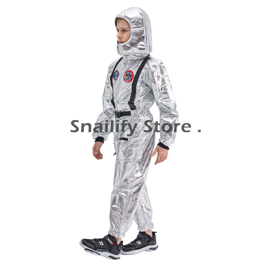 SNAILIFY Silver Spaceman Jumpsuit Boys Astronaut Costume For Kids Halloween Cosplay Children Pilot Carnival Party Fancy Dress LJ200930