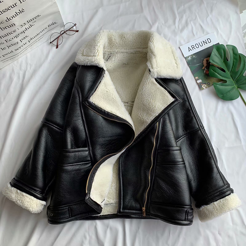 Winter Coat Fashion New Casual Thicken Warm Motorcycle Jacket Women Loose Pilot PU Jacket Quality Wild Parkas Female A88 201020