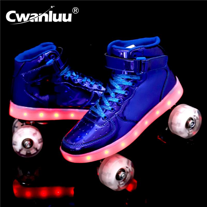 Luxury LED FLash Roller Skates 4-Wheel PU Blue Black White Patines USB Rechargeable Sneakers For Adult Kids Europe Size 35-45, Flash wheel-blue
Luxury LED FLash Roller Skates 4-Wheel PU Blue Black White Patines USB Rechargeable Sneakers For Adult Kids Europe Size 35-45, Flash wheel-blue