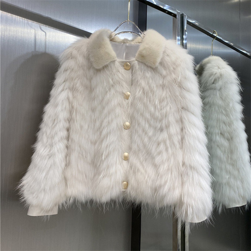 Short Fur Coats Fashion Slim Women Real Raccoon Fur Coat With Natural Mink Fur Collar winter coat oversize 201214