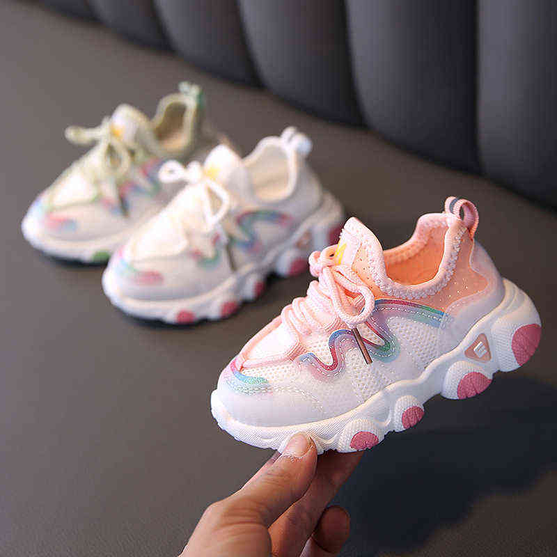 New Spring Children Shoes for Girls Sport Shoes Fashion Breathable Baby Shoes Soft Bottom Non-slip Casual Kids Girl Sneakers AA220311